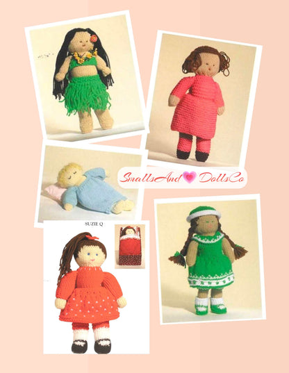 Vintage Knitting Pattern 12" Cute Shoebox Rag Dolls Soft Toys PDF Instant Digital Download 12 Designs Dolly Wardrobe and Shoe Box Beds