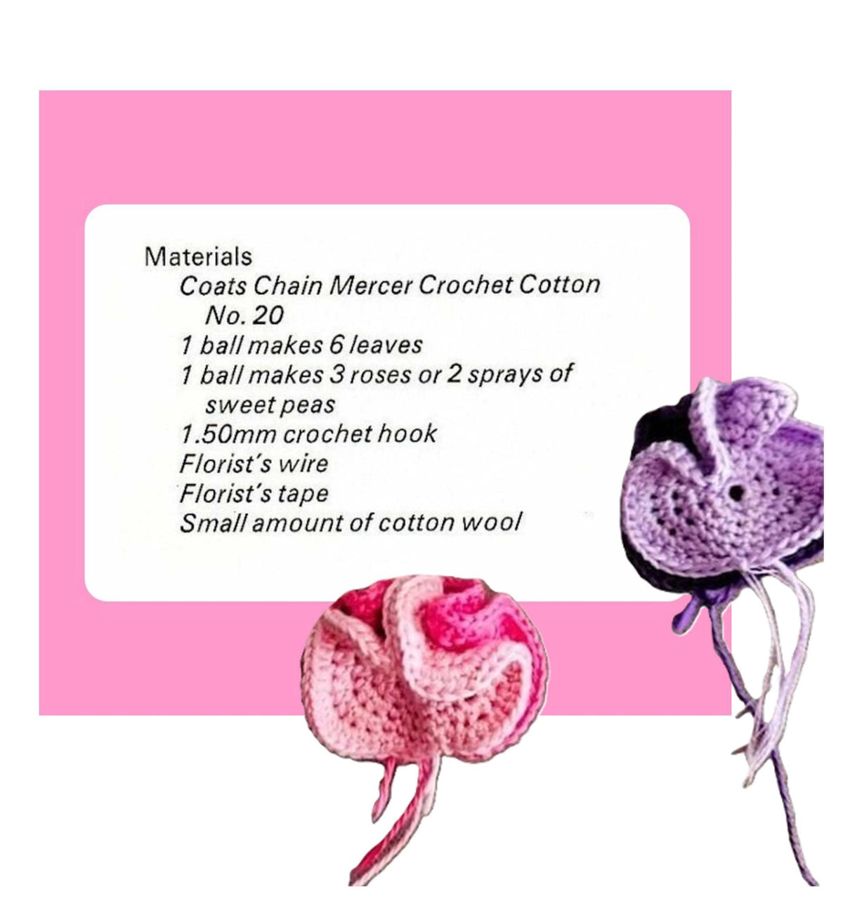 Vintage Crochet Pattern Roses & Sweet Peas Flowers PDF Instant Digital Download Artificial Wired Floral Arrangement Bouquet Crochet Cotton