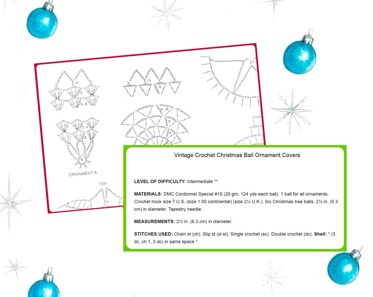 Vintage Crochet Pattern Miniature Christmas Ball Ornament Covers PDF Instant Digital Download 2.5 Inch