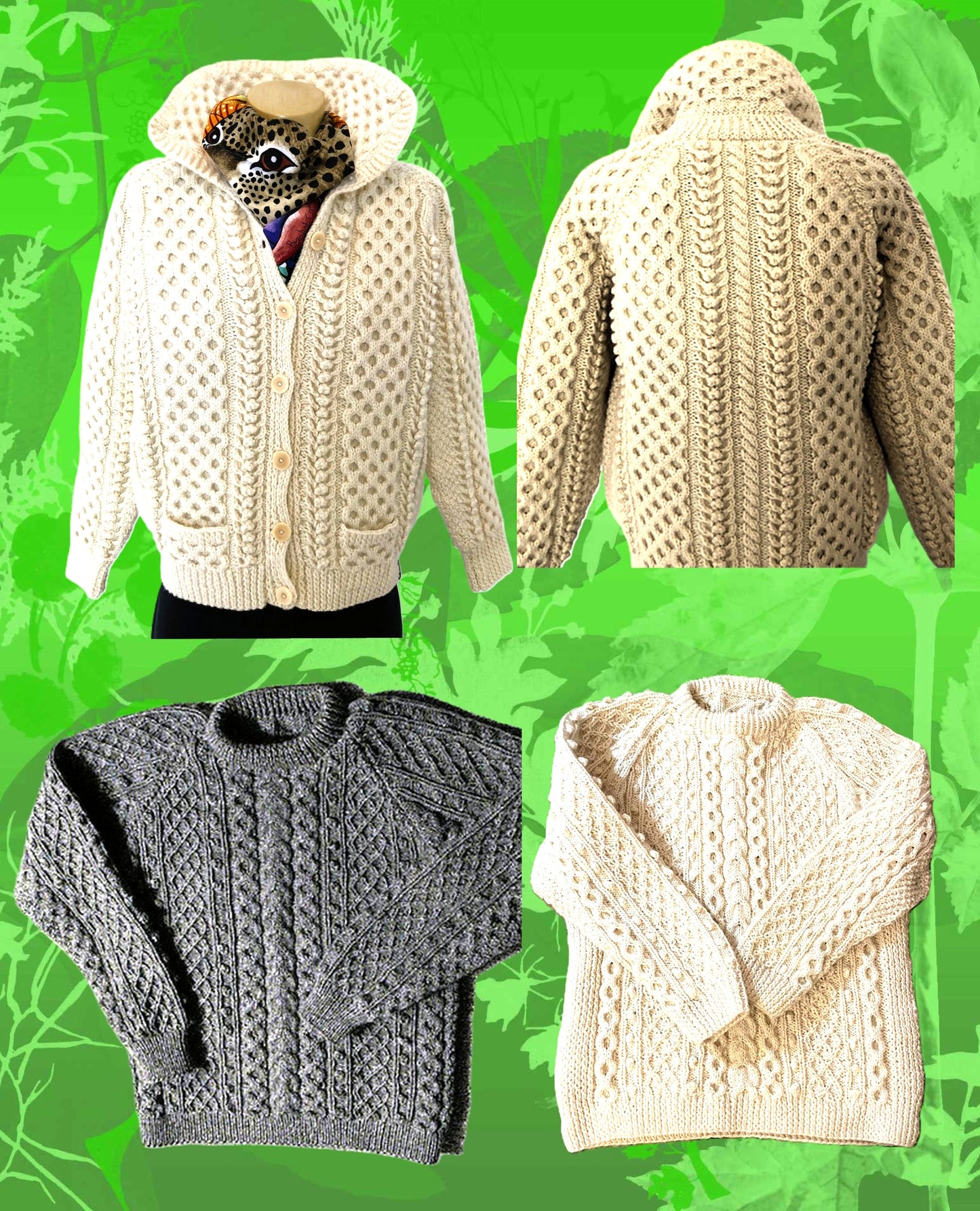 Vintage Knitting Pattern Aran Irish Honeycomb Cardigan & Cabled Pullover Sweater PDF Instant Digital Download Mens Womens