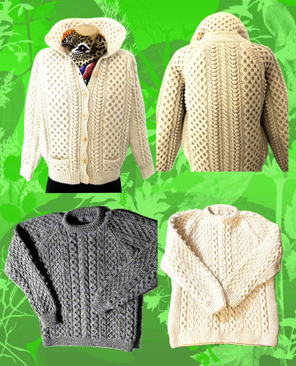 Vintage Knitting Pattern Aran Irish Honeycomb Cardigan & Cabled Pullover Sweater PDF Instant Digital Download Mens Womens