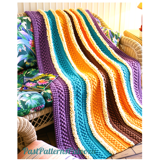 Vintage Crochet Pattern Clusters & Ruffle Rows Afghan PDF Instant Digital Download Striped Textured Blanket 55x72 10 Ply
