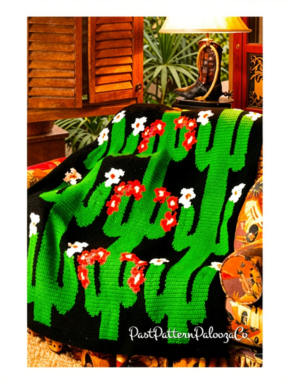 Vintage Crochet Pattern Blooming Cactus Flowers Afghan PDF Instant Digital Download Floral Night Blooms Desert Plant Blanket Throw 12 Ply