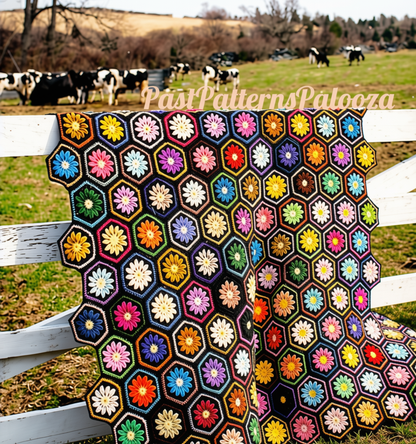 Vintage Crochet Pattern Daisy Flower Hexagon Afghan She Loves Me She Loves Me Not c. 1978 PDF Instant Digital Download Granny Square 10 Ply