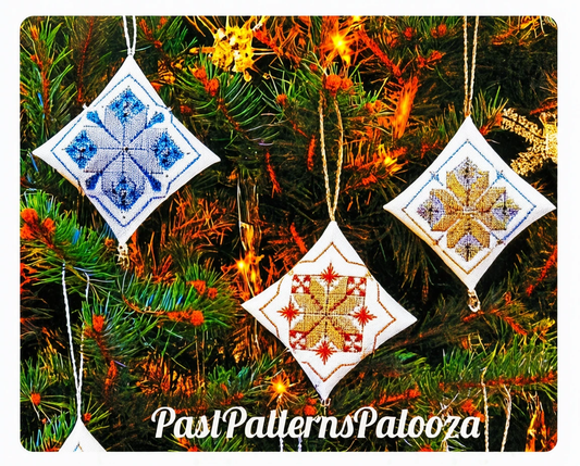 Vintage Embroidery Pattern 4" Christmas Snowflake Diamond Tree Ornaments PDF Instant Digital Download Metallic Thread Beading