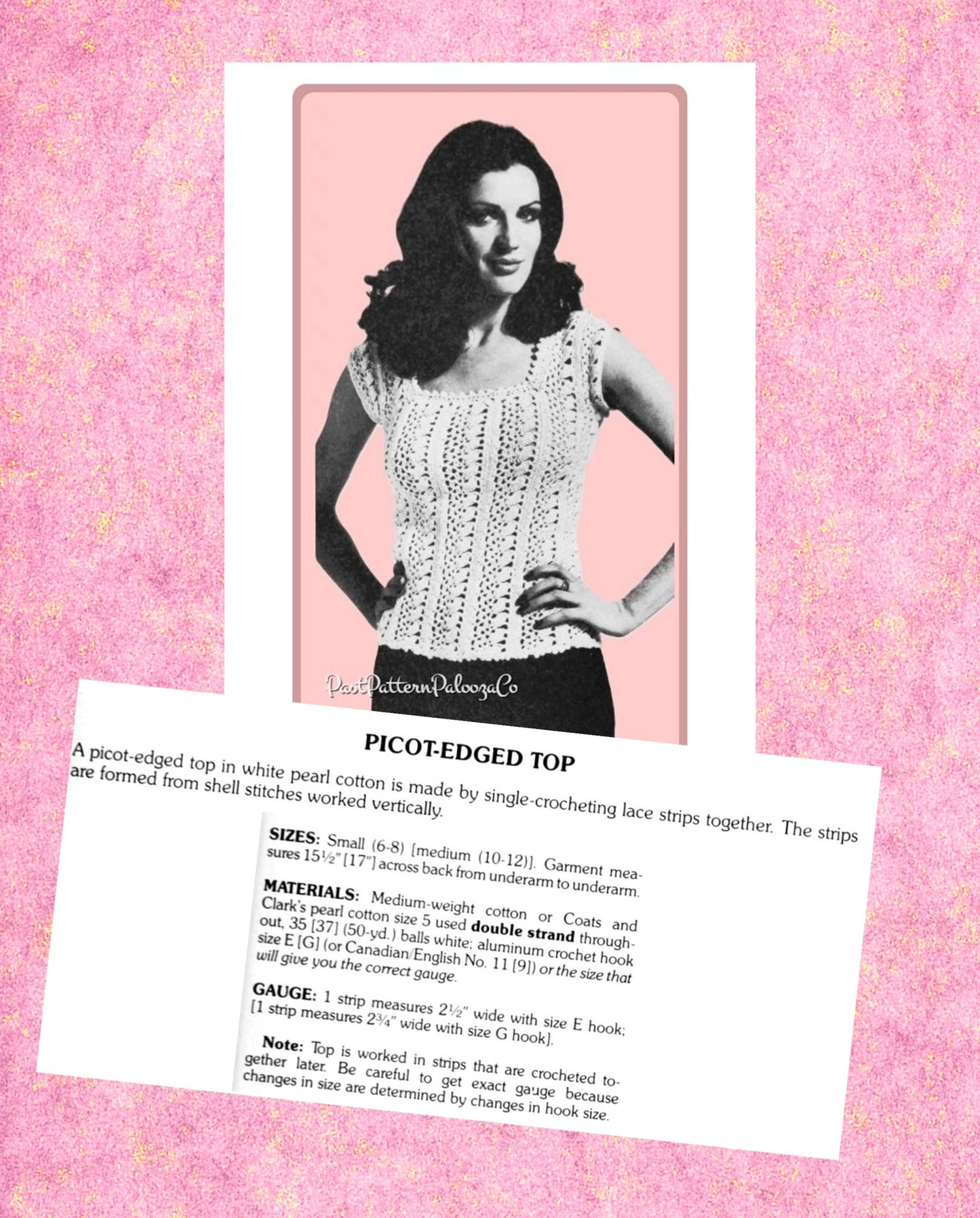 Vintage Crochet Pattern Womens Picot Edge Lacy Top Short Sleeves Farrah Fawcett PDF Instant Digital Download Retro '70s Boho Cotton Thread