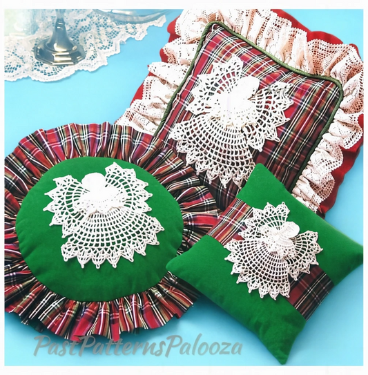 Vintage Crochet Pattern Lace Christmas Angel Appliques for Pillow Tops PDF Instant Digital Download Cotton Thread  3 Sizes
