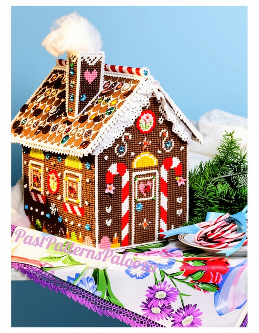 Vintage Plastic Canvas Pattern 11" Gingerbread Candy House Centerpiece PDF Instant Digital Download Christmas Needlepoint Display 7 Count