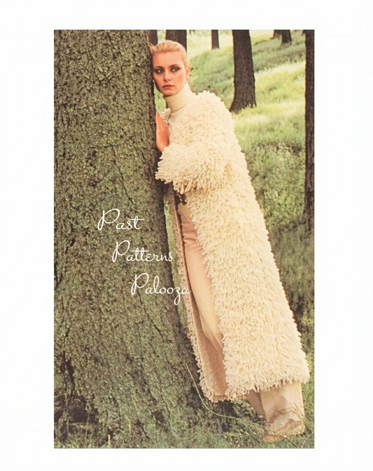 Vintage Knitting Pattern Womens Long Loopy Maxi Coat PDF Instant Digital Download Retro Loop Stitch Boucle Yarn 12 Ply