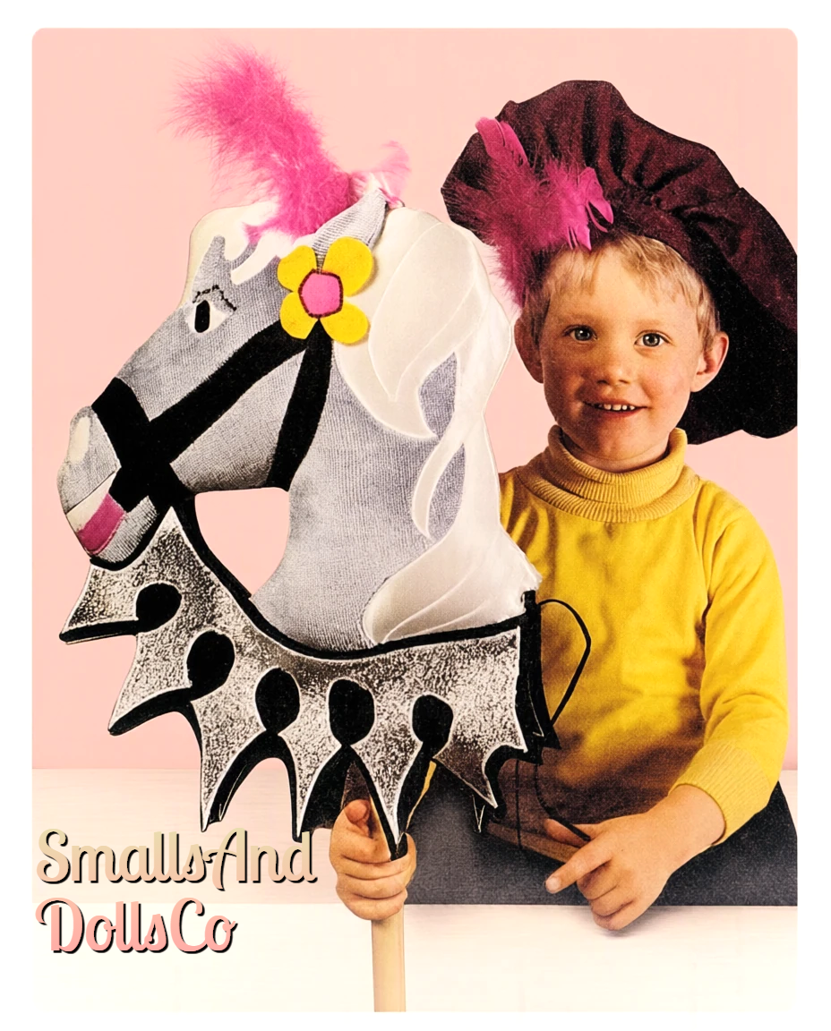 Vintage Sewing Pattern Medieval Hobby Horse Toy Musketeer Hat Velvet Fabric PDF Instant Digital Download