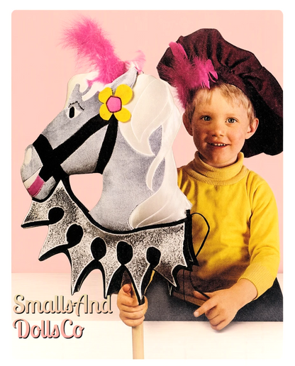 Vintage Sewing Pattern Medieval Hobby Horse Toy Musketeer Hat Velvet Fabric PDF Instant Digital Download