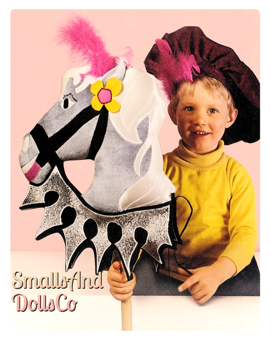 Vintage Sewing Pattern Medieval Hobby Horse Toy Musketeer Hat Velvet Fabric PDF Instant Digital Download