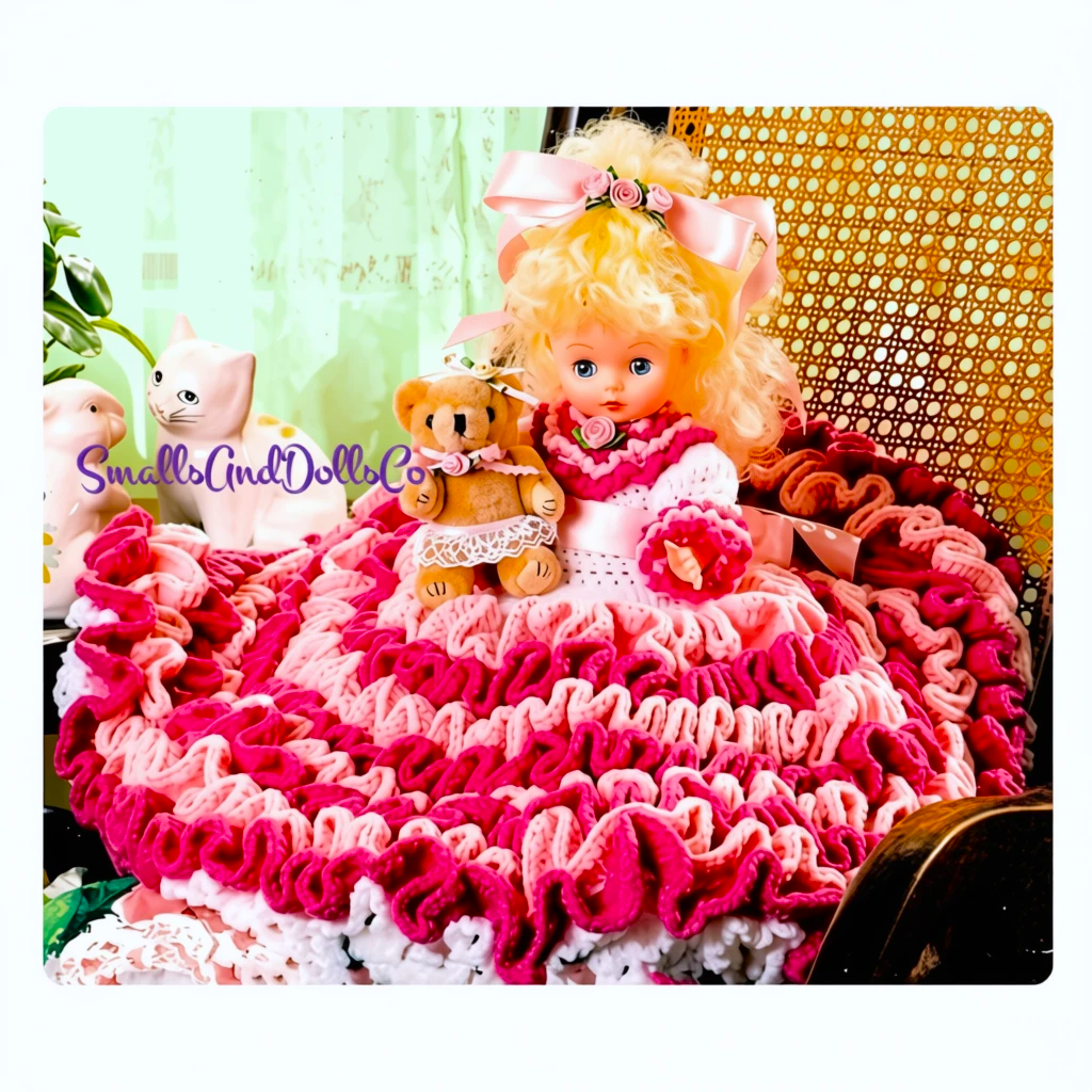 Vintage Crochet Pattern Laura Jean Bed Pillow Doll PDF Instant Digital Download Pretty Tiered Ruffle Dress 10 Ply