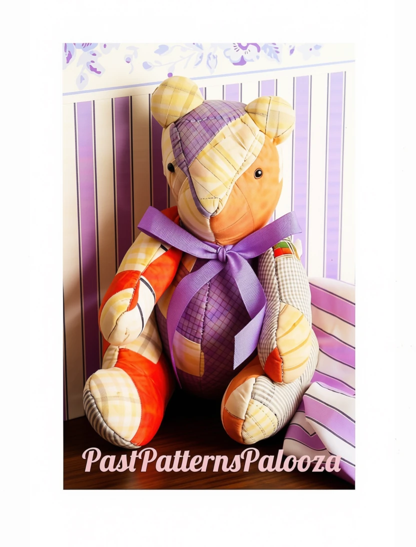 Vintage Sewing Pattern 15" Patchwork Fabric Memory Bear Jointed Traditional Teddy PDF Instant Digital Download Soft Stuffed Toy