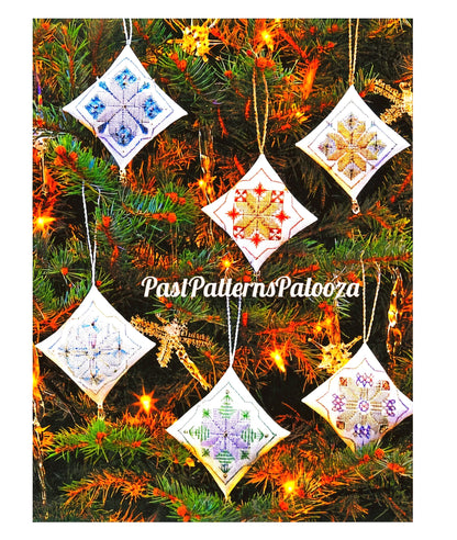 Vintage Embroidery Pattern 4" Christmas Snowflake Diamond Tree Ornaments PDF Instant Digital Download Metallic Thread Beading