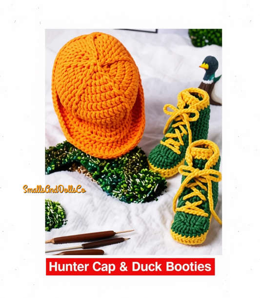 Vintage Crochet Pattern Little Hunter Set Baby Hunting Cap Hat & Boots Booties PDF Instant Digital Download Duck Deer Stalker 3-6m 4 Ply