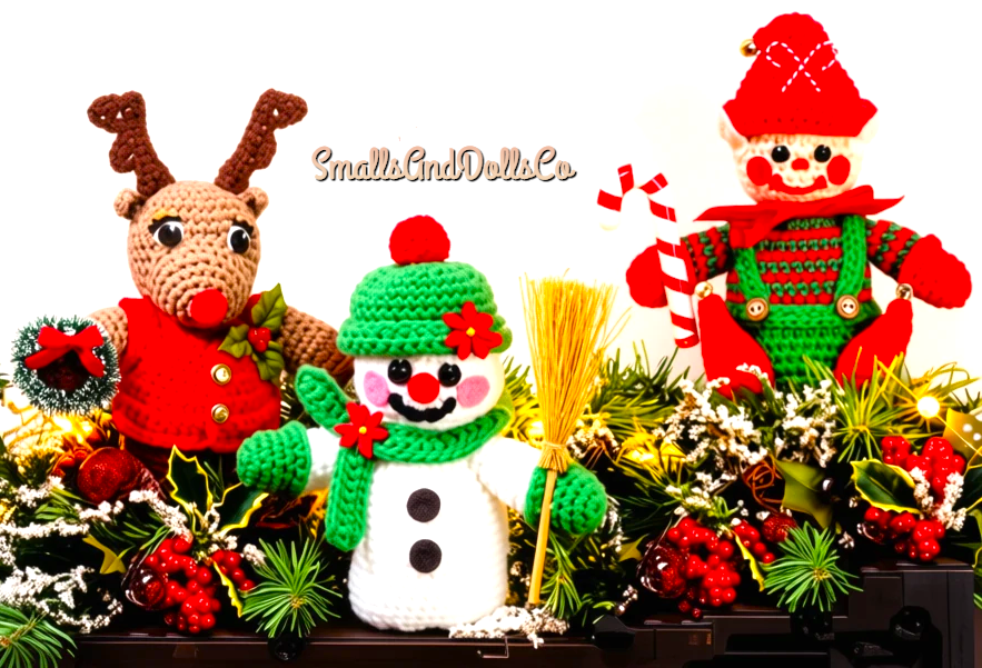 Vintage Christmas Crochet Pattern 7" Santas Helpers Soft Toy Dolls PDF Instant Digital Download Reindeer Snowman Elf Amigurumi 5 Ply