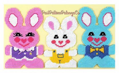 Vintage Easter Plastic Canvas Pattern Cute Bunny Family Wall Hanging PDF Instant Digital Download 10x16 Easy Beginners