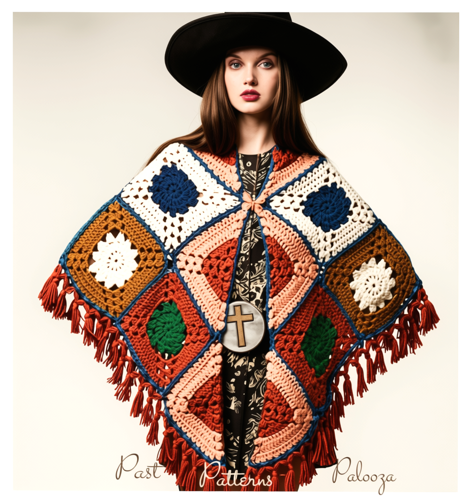 Vintage Crochet Pattern Womens Giant Granny Square Motif Shawl PDF Instant Digital Download Retro Boho Hippie Chic DK Yarn