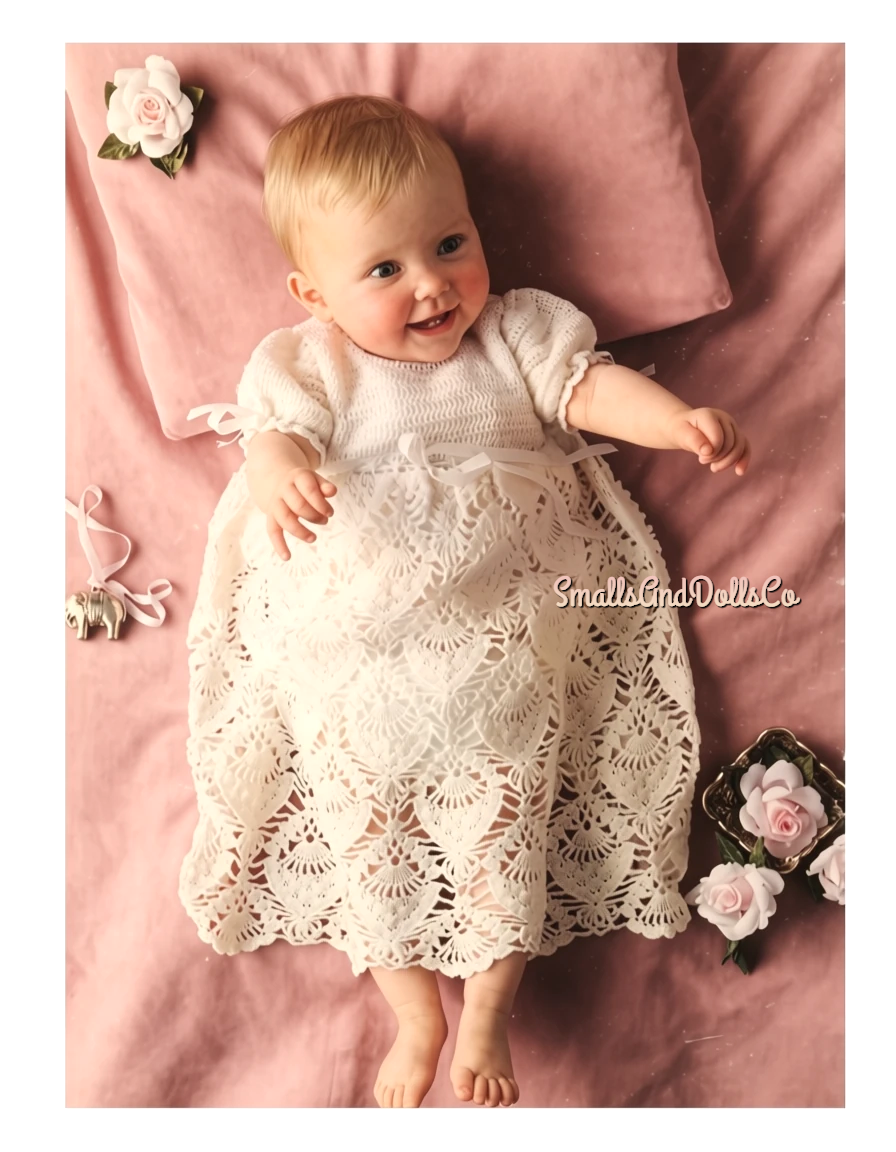 Vintage Baby Pineapple Christening Dress Crochet Pattern PDF Instant Digital Download Lacy Baptism Gown Pineapples 0-6m 2 Ply