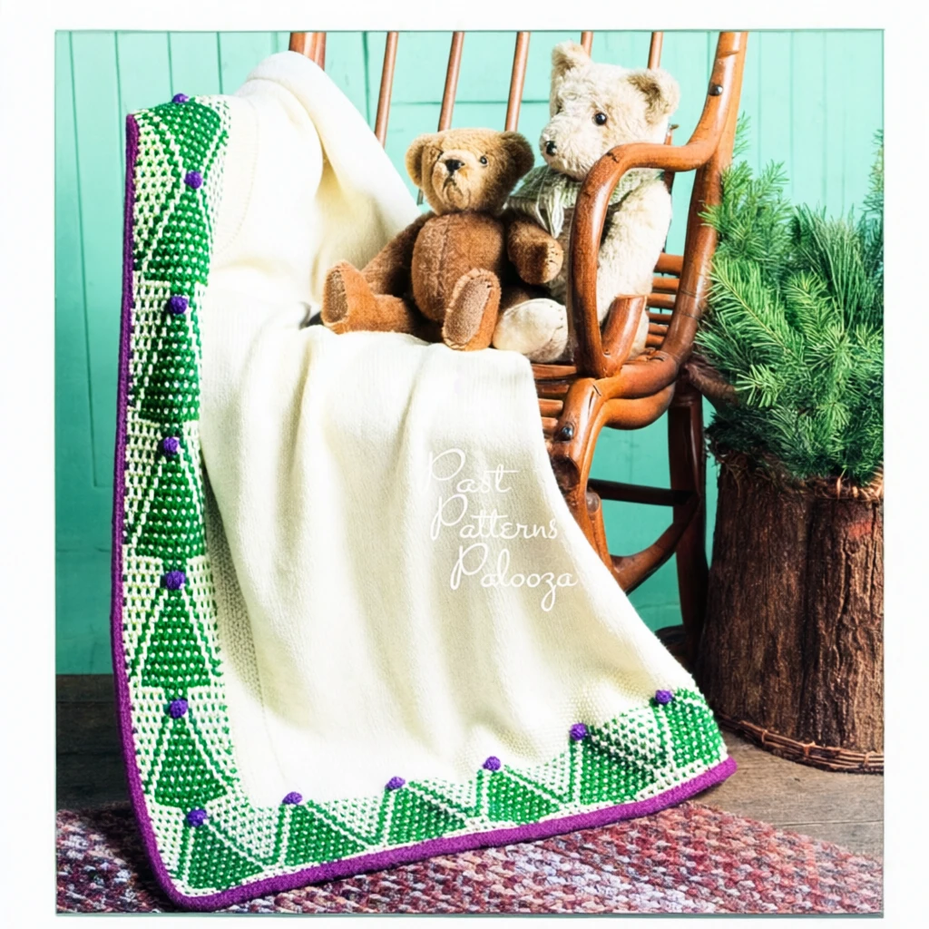 Vintage Christmas Afghan Knitting Pattern Pretty Mosaic Trees Border PDF Instant Digital Download Cozy Holiday Throw Blanket 10 Ply