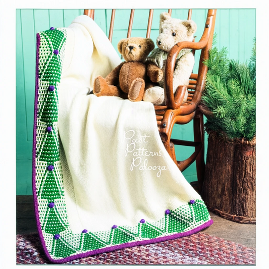 Vintage Christmas Afghan Knitting Pattern Pretty Mosaic Trees Border PDF Instant Digital Download Cozy Holiday Throw Blanket 10 Ply