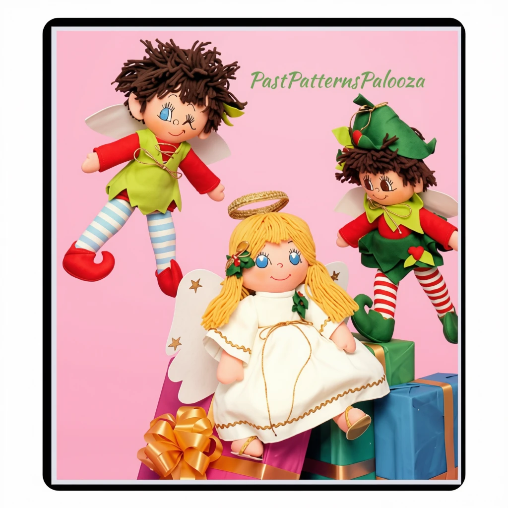 Vintage Christmas Sewing Pattern 13" Fairy Elves and Holiday Angel Soft Toy Dolls PDF Instant Digital Download Printable