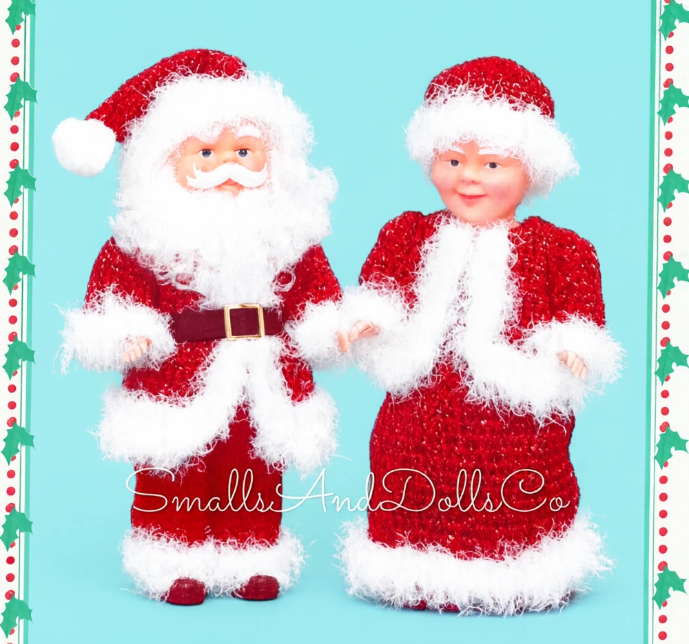 Vintage Crochet Pattern 14" Ice Crystal Santa and Mrs Claus Christmas Xmas Dolls PDF Instant Digital Download 10 Ply Fuzzy Eyelash Yarn