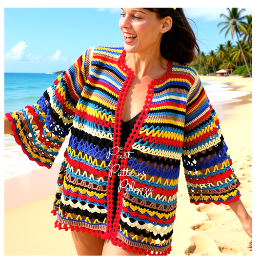 Vintage Crochet Pattern Womens Jazzy Beach Wrap Cover Up PDF Instant Digital Download Retro Swimsuit Cardi Jacket Top DK