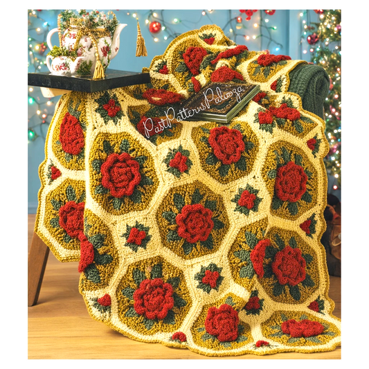 Vintage Crochet Pattern Antique Poppies Afghan Granny Octagon Squares PDF Instant Digital Download Popcorn Stitch Poppy Flowers 10 Ply