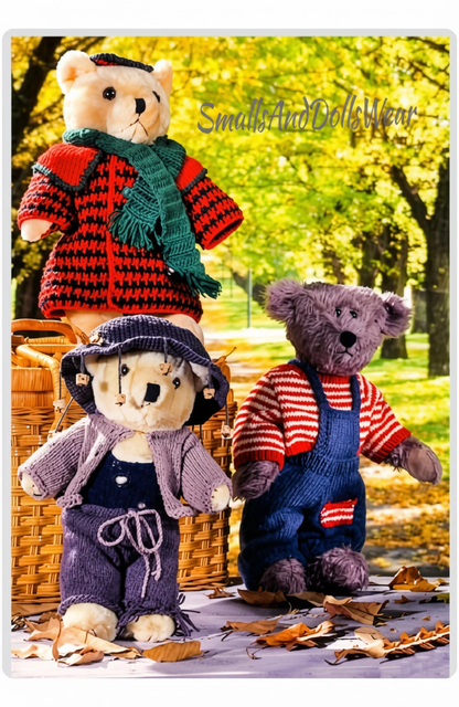 Vintage Knitting Crochet Patterns Clothes Outfits for 12 - 16 Inch Teddy Bears PDF Instant Digital Download Sweater Coat Overall 5 Ply 8 Ply