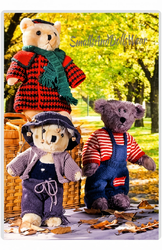 Vintage Knitting Crochet Patterns Clothes Outfits for 12 - 16 Inch Teddy Bears PDF Instant Digital Download Sweater Coat Overall 5 Ply 8 Ply