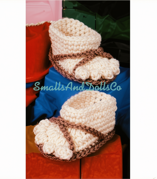Vintage Crochet Pattern Cute Barefeet Feet Sandals Baby Booties Popcorn Stitch Toes PDF Instant Digital Download Novelty Funny Bootees 5 Ply