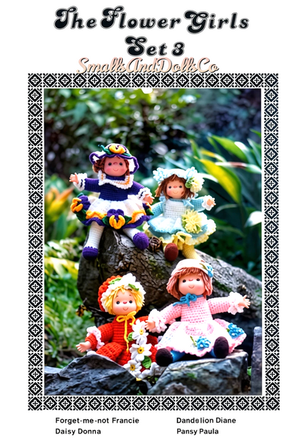 Vintage Crochet Patterns The Flower Girls Yarn Head Dolls PDF Instant Digital Download 12 Floral Craft Doll Designs Retro 1980s 4 Ply Mitzy