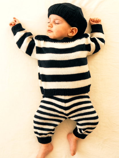 Vintage Knitting Pattern Baby Classic Striped Top Pants Beret Hat Set PDF Instant Digital Download 3m 6m 9m 4 Ply
