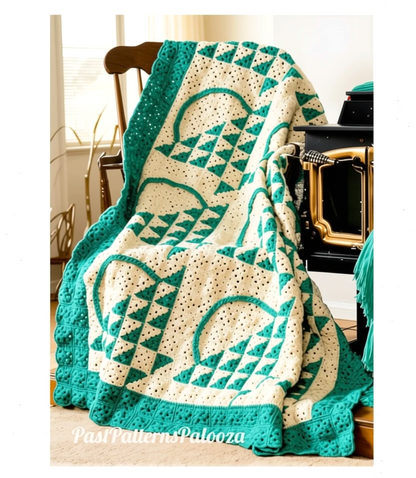 Vintage Crochet Hand Basket Quilt Afghan Pattern Granny Square Blanket Quilt Block Design PDF Instant Digital Download 55x70 10 Ply