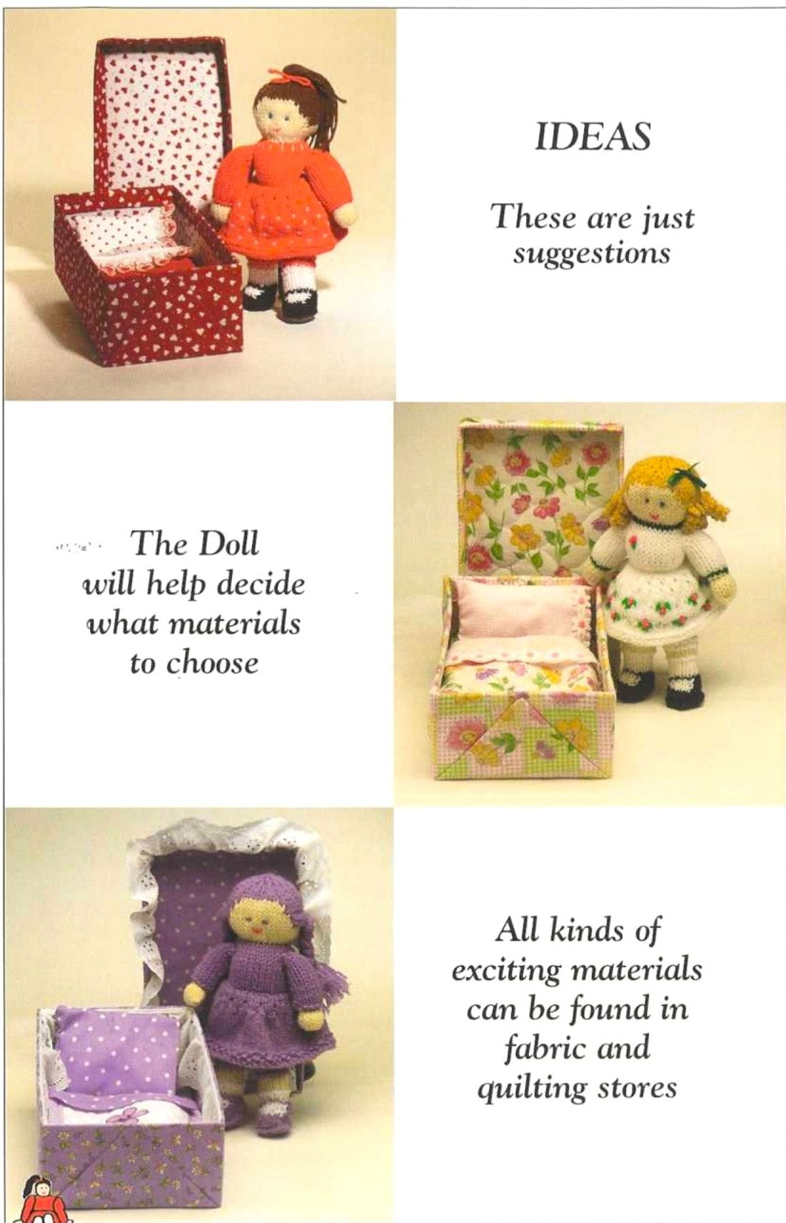 Vintage Knitting Pattern 12" Cute Shoebox Rag Dolls Soft Toys PDF Instant Digital Download 12 Designs Dolly Wardrobe and Shoe Box Beds