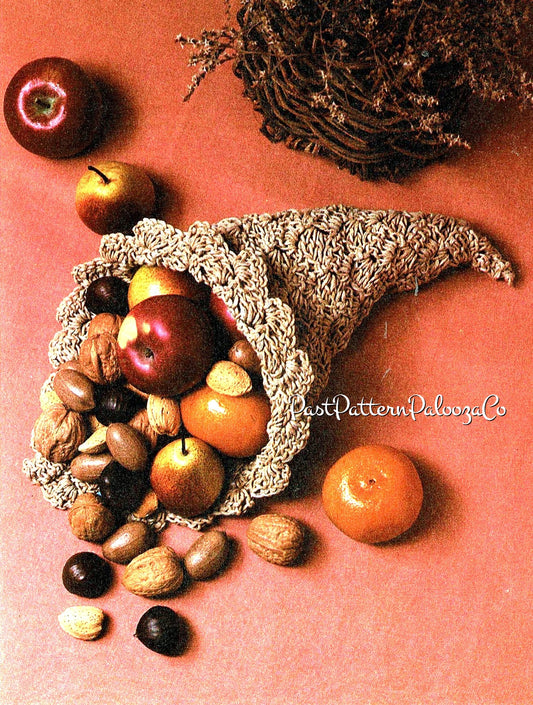 Vintage Crochet Pattern 15" Thanksgiving Cornucopia Centerpiece Quick Easy Beginners PDF Instant Digital Download Twine Horn of Plenty