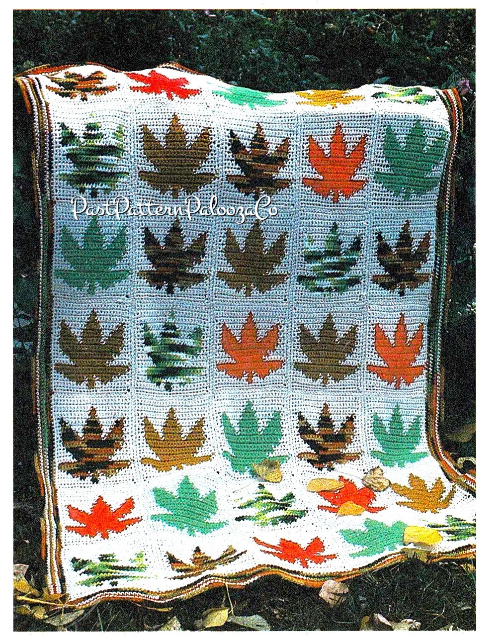 Vintage Crochet Pattern Maple Leaf Squares Afghan PDF Instant Digital Download Fall Autumn Leaves Motif Throw Blanket