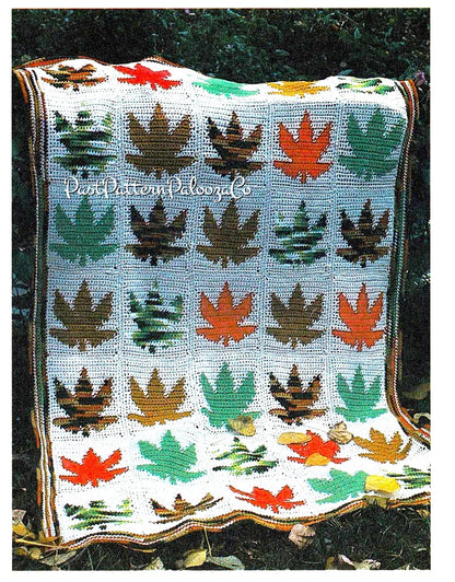 Vintage Crochet Pattern Maple Leaf Squares Afghan PDF Instant Digital Download Fall Autumn Leaves Motif Throw Blanket