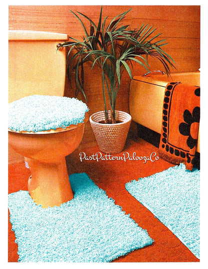 Vintage Crochet Pattern Loopy Bathroom Set Toilet Lid Cover Contour Rug Bath Mat PDF Instant Digital Download Quick Easy Loop Stitch 5 Ply