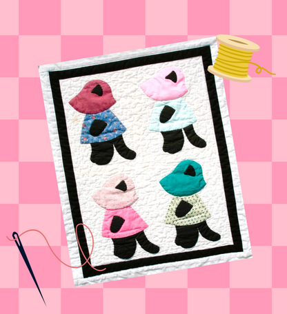 Vintage Sewing Pattern Cute Sunbonnet Sue Cats Quilt PDF Instant Digital Download Lap Quilt or Wall Hanging Kitty Applique Blocks 40x50