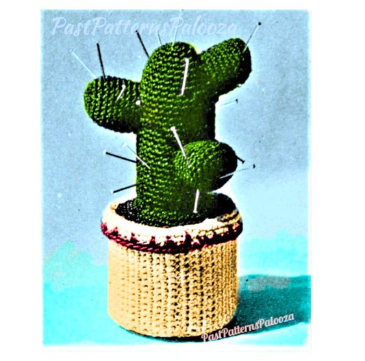 Vintage Crochet Patterns Cactus Plant Pincushion in Flower Pot PDF Instant Digital Download Small Cacti Amigurumi Cotton Thread