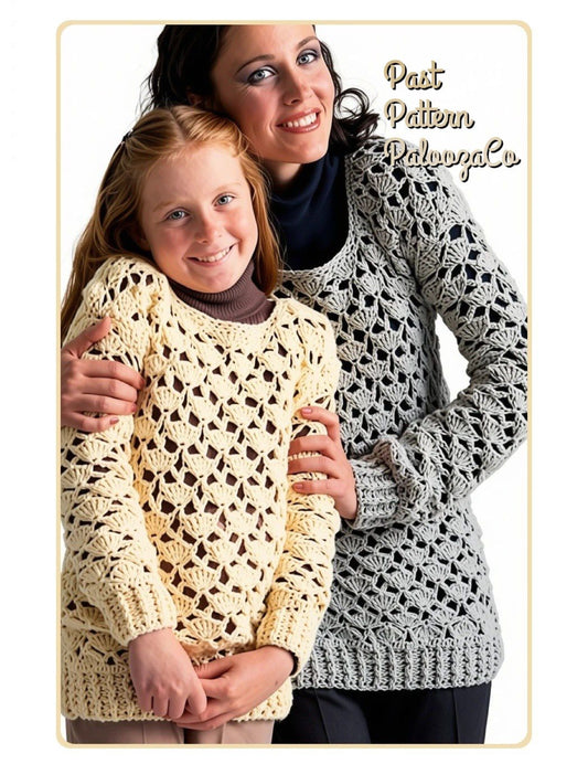 Vintage Crochet Lacy Shell Stitch Pullover Sweater Pattern PDF Instant Digital Download  Girls & Womens 10 Ply