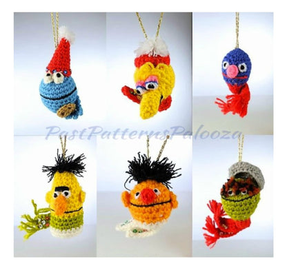 Vintage Crochet Pattern Sesame Street Ornaments PDF Instant Digital Download Bert Ernie Big Bird Cookie Monster Tree Trim 10 Ply