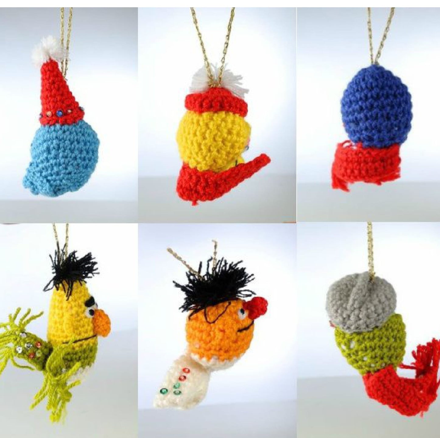 Vintage Crochet Pattern Sesame Street Ornaments PDF Instant Digital Download Bert Ernie Big Bird Cookie Monster Tree Trim 10 Ply
