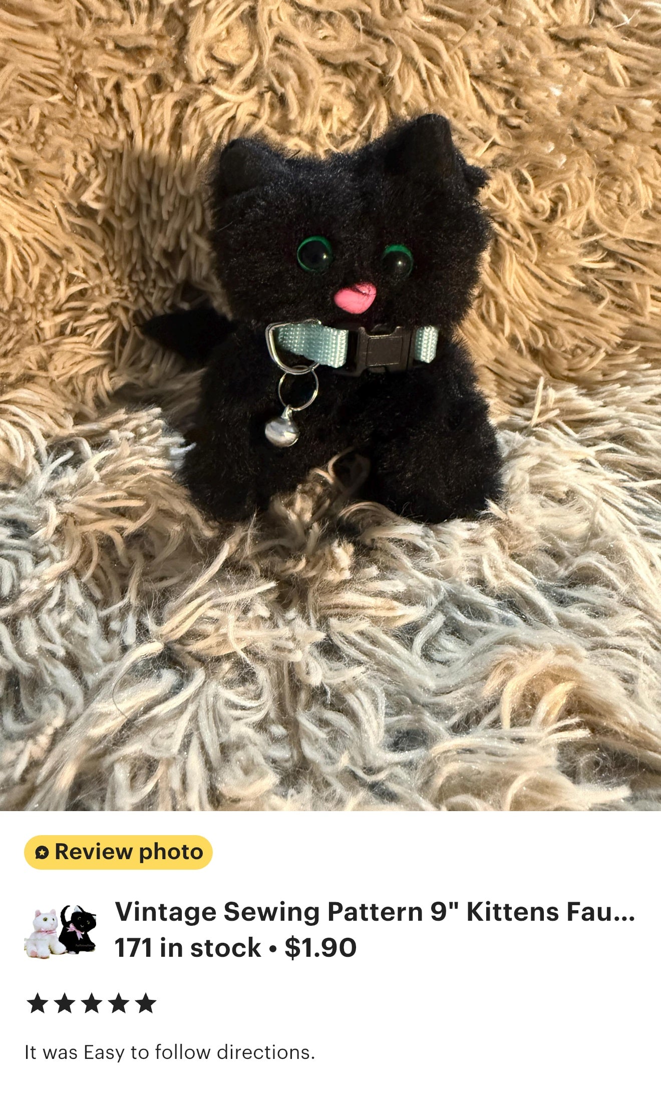 Vintage Sewing Pattern 9" Kittens Faux Fur Fabric Soft Sculpture Plush Toys PDF Instant Digital Download Stuffed Realistic Kitty Cat Plushie
