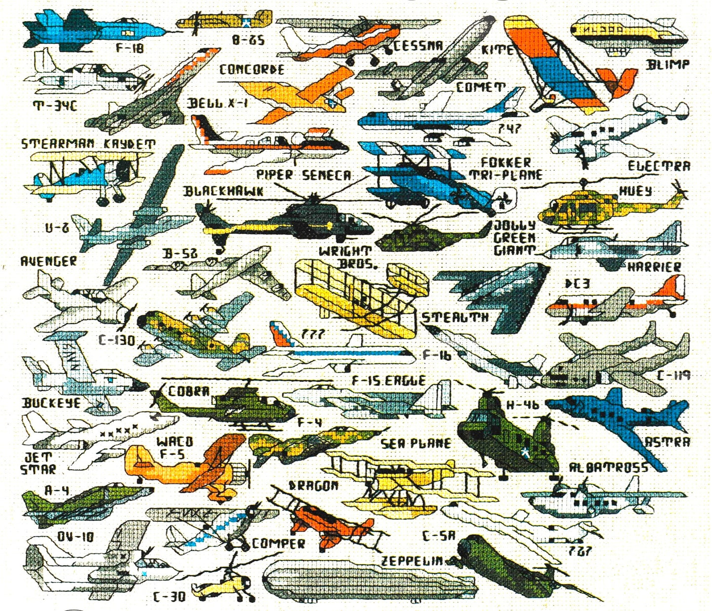 Vintage Cross Stitch Patterns Mini Aircraft Airplanes Motifs PDF Instant Digital Download Embroidery 45 Planes Jets Helicopters A1