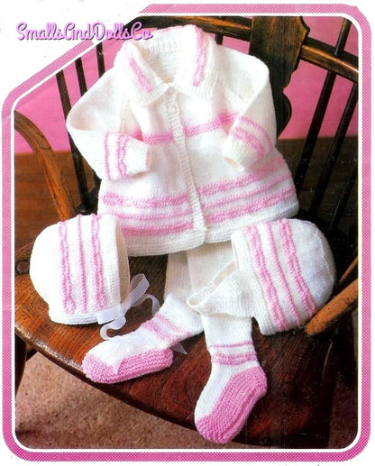 Vintage Knitting Pattern Baby Girl Coat Leggings Bonnet Hat Set PDF Instant Digital Download Sweet Girly Design 6m-2 yrs DK