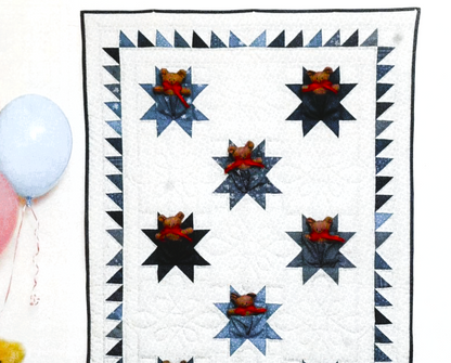 Vintage Sewing Pattern Denim Teddy Bear Pockets Quilt or Wall Hanging PDF Instant Digital Download Quilted Star Teddies Crib Twin Blanket